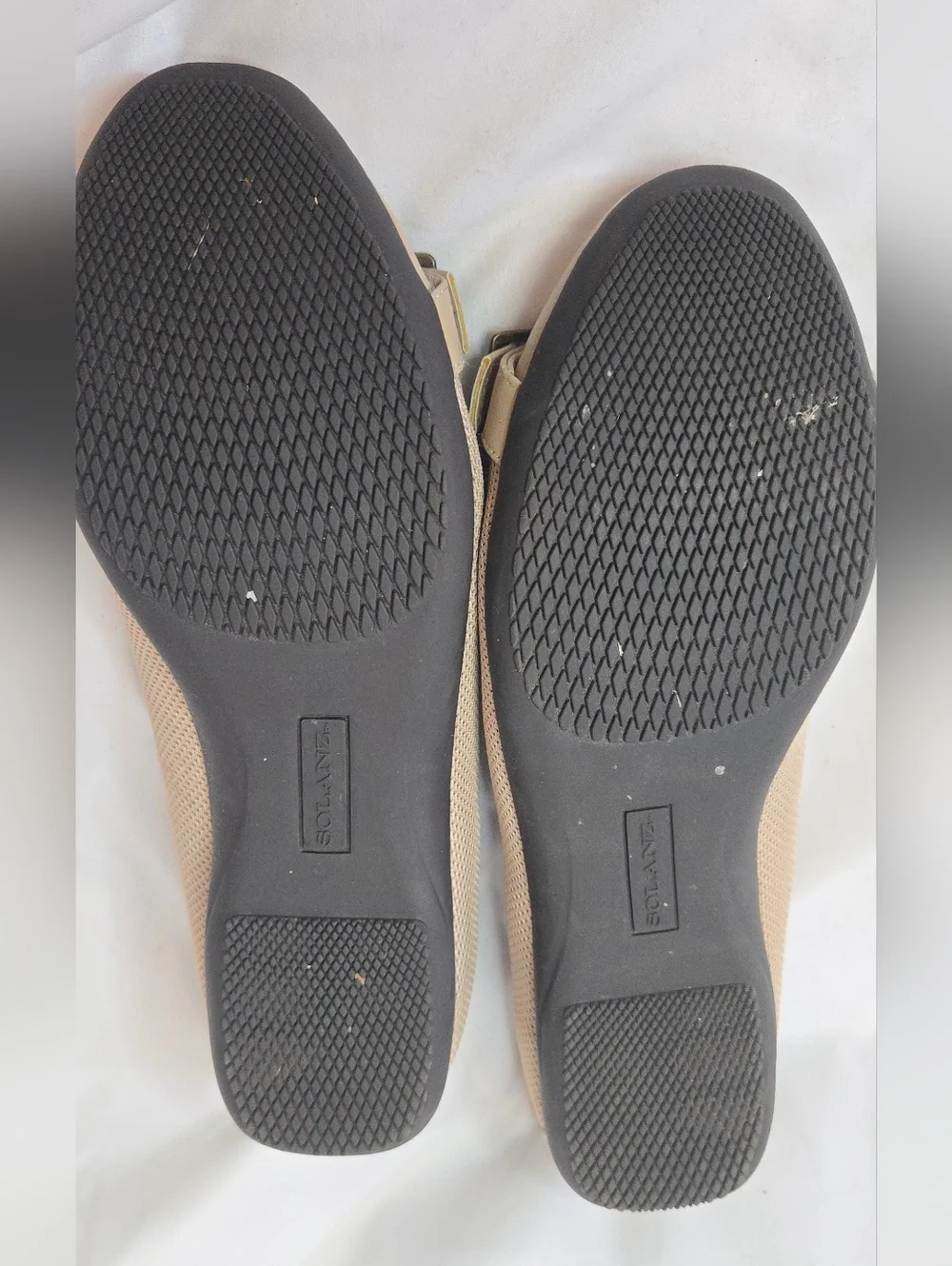 Solanz Charlotte Neutral Beige Ballet Flats with Buckle Women's 9.5 Wide